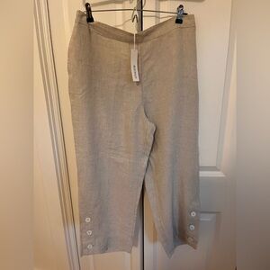 Chico's Oatmeal Linen Crop Pants with Button Detail